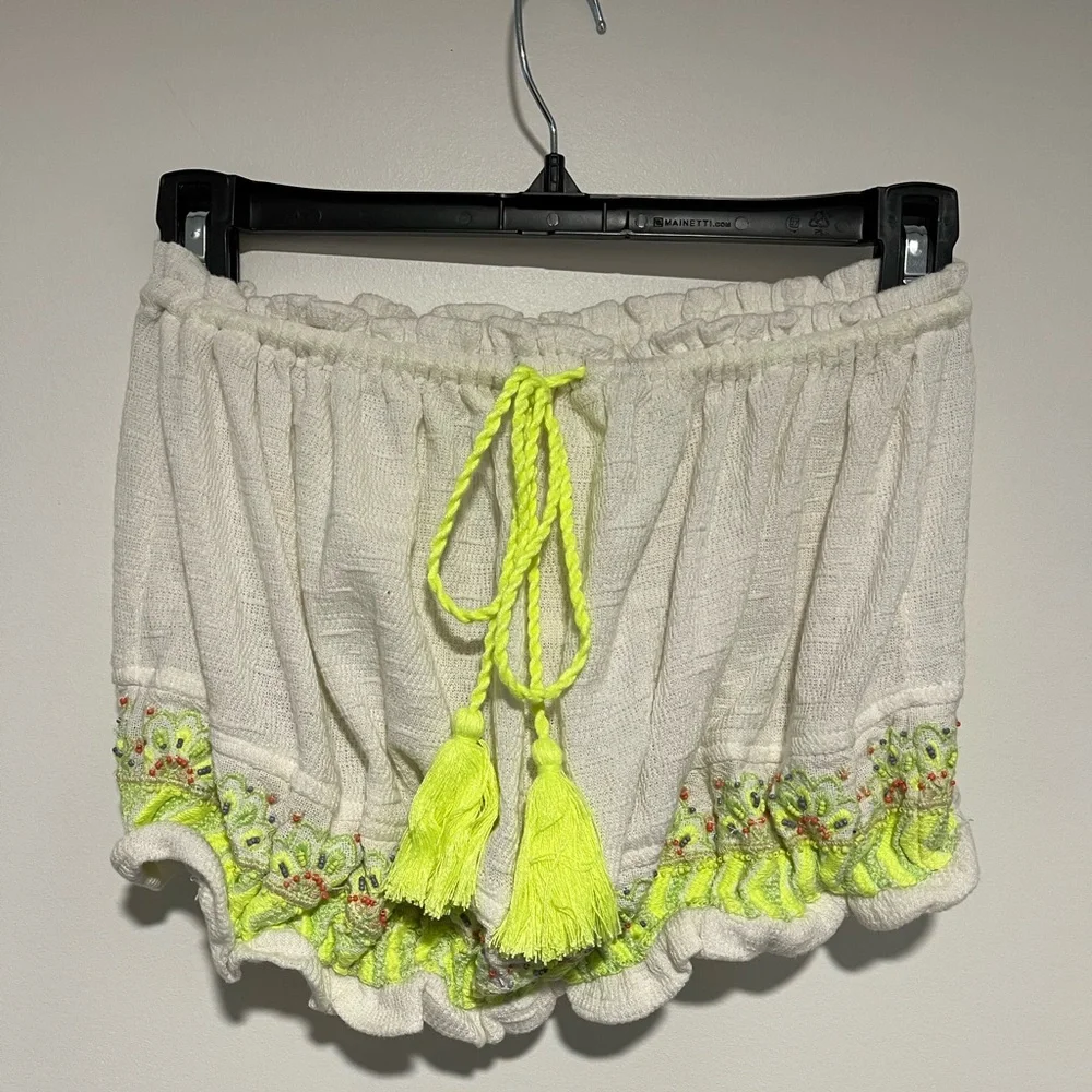 Free People Ivory Top with Neon Green Details